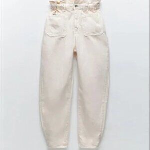 Zara z1975 Baggy Paperbag Jeans - Ecru Cream